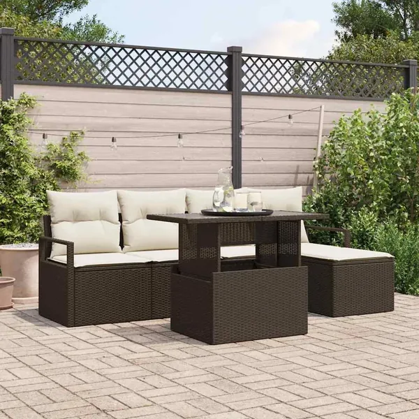 Ensemble de canapé de jardin avec coussin 6 pcs Marron et crème