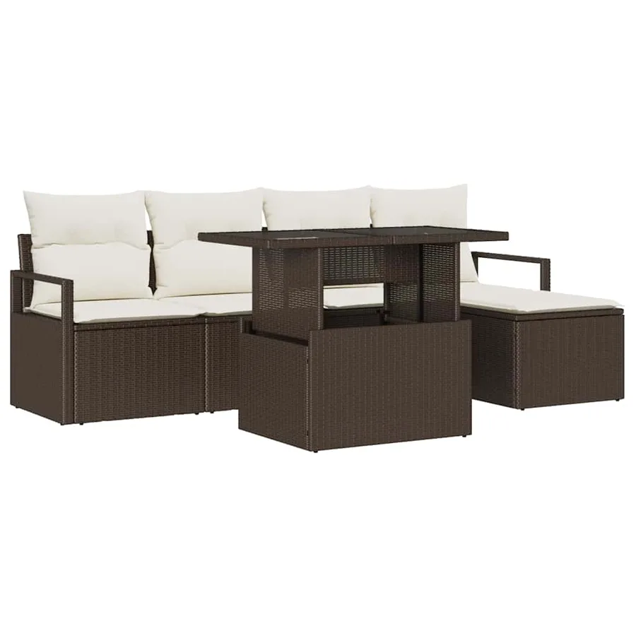Ensemble de canapé de jardin avec coussin 6 pcs Marron et crème - 2