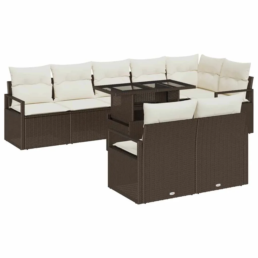 Ensemble de canapé de jardin 9 pcs Marron et crème polyrotin - 2