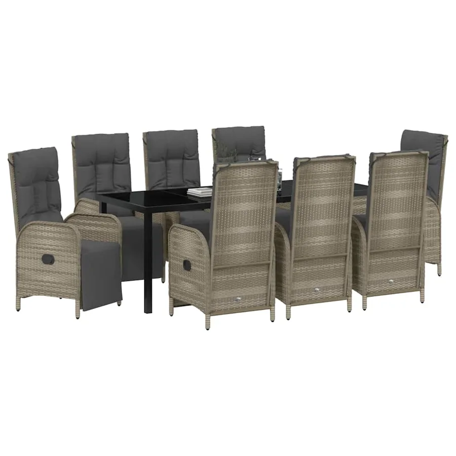 Ensemble de salle à manger pour jardin 9 pcs Gris polyrotin - 3