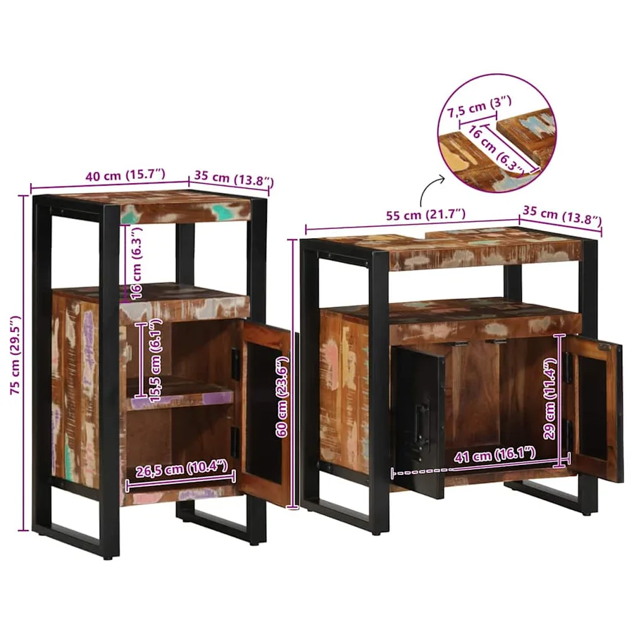 Ensemble de mobilier de salle de bain 2 pcs Bois massif recyclé - 15