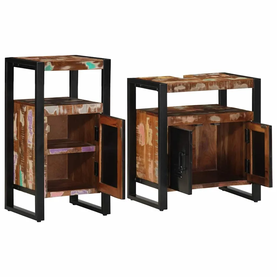 Ensemble de mobilier de salle de bain 2 pcs Bois massif recyclé - 4