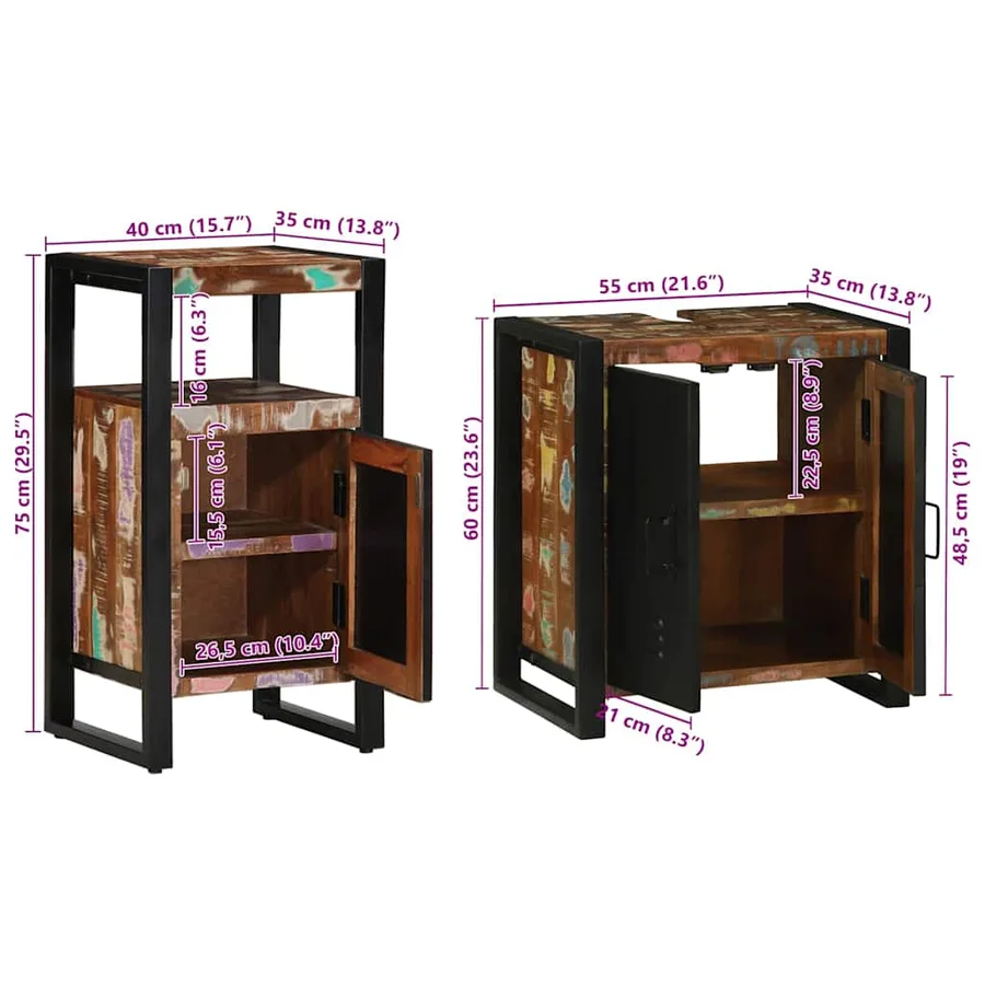 Ensemble de mobilier de salle de bain 2 pcs Bois Recyclé Solide - 14