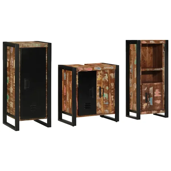 Ensemble de mobilier de salle de bain 3 pcs Bois Recyclé Solide