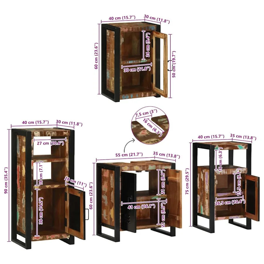Ensemble de mobilier de salle de bain 4 pcs Bois massif recyclé - 17