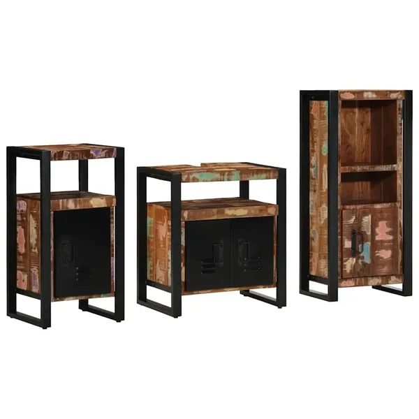 Ensemble de mobilier de salle de bain 3 pcs Bois Recyclé Solide