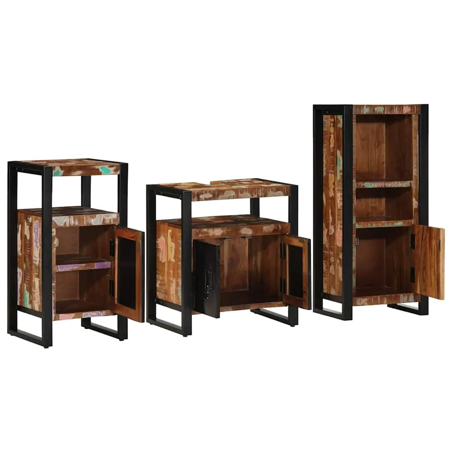 Ensemble de mobilier de salle de bain 3 pcs Bois Recyclé Solide - 3