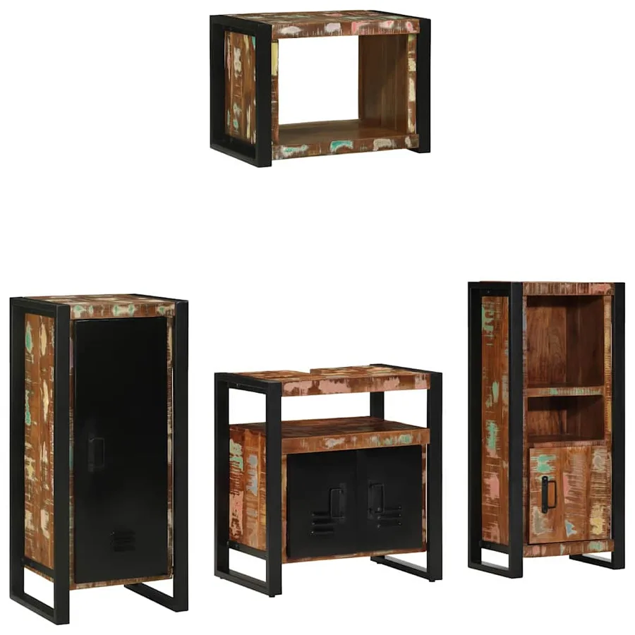 Ensemble de mobilier de salle de bain 4 pcs Bois Recyclé Solide - 2