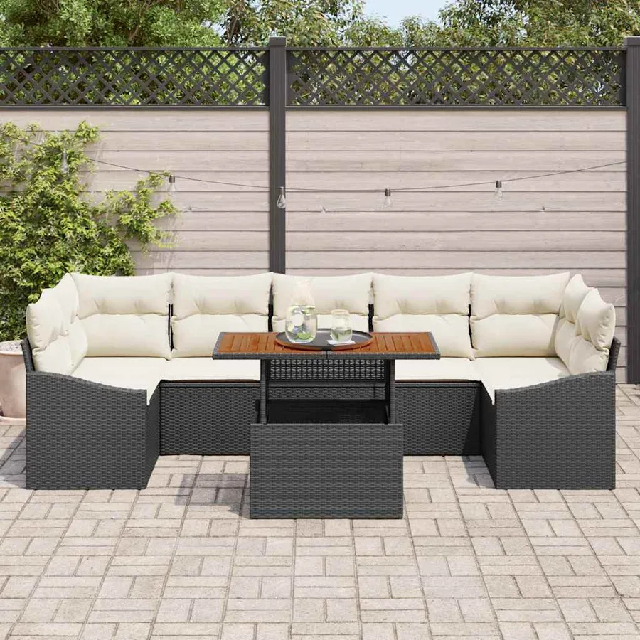 Ensemble de canapé de jardin 8 pc Noir et Crème - 3