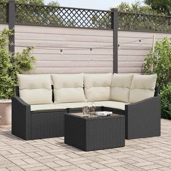 Ensemble de Canapés avec coussin 5 pcs Noir polyrotin