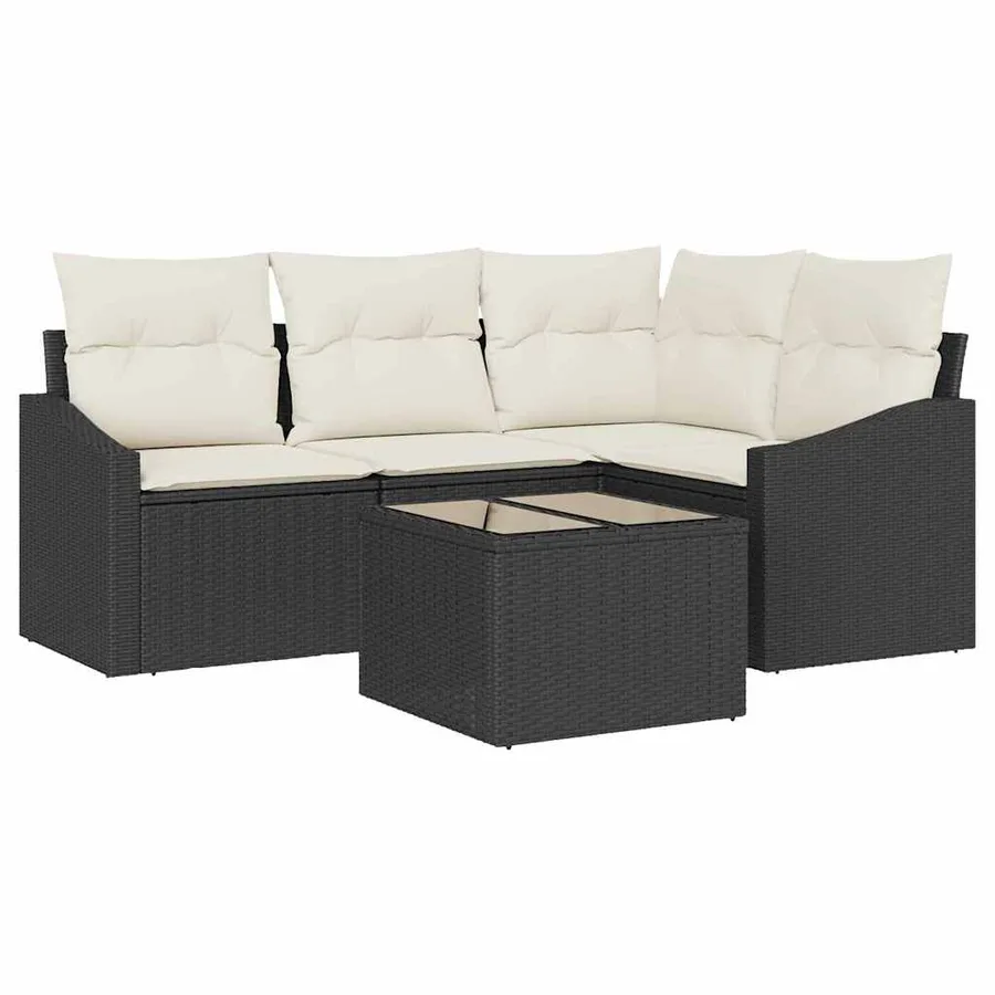 Ensemble de Canapés avec coussin 5 pcs Noir polyrotin - 2