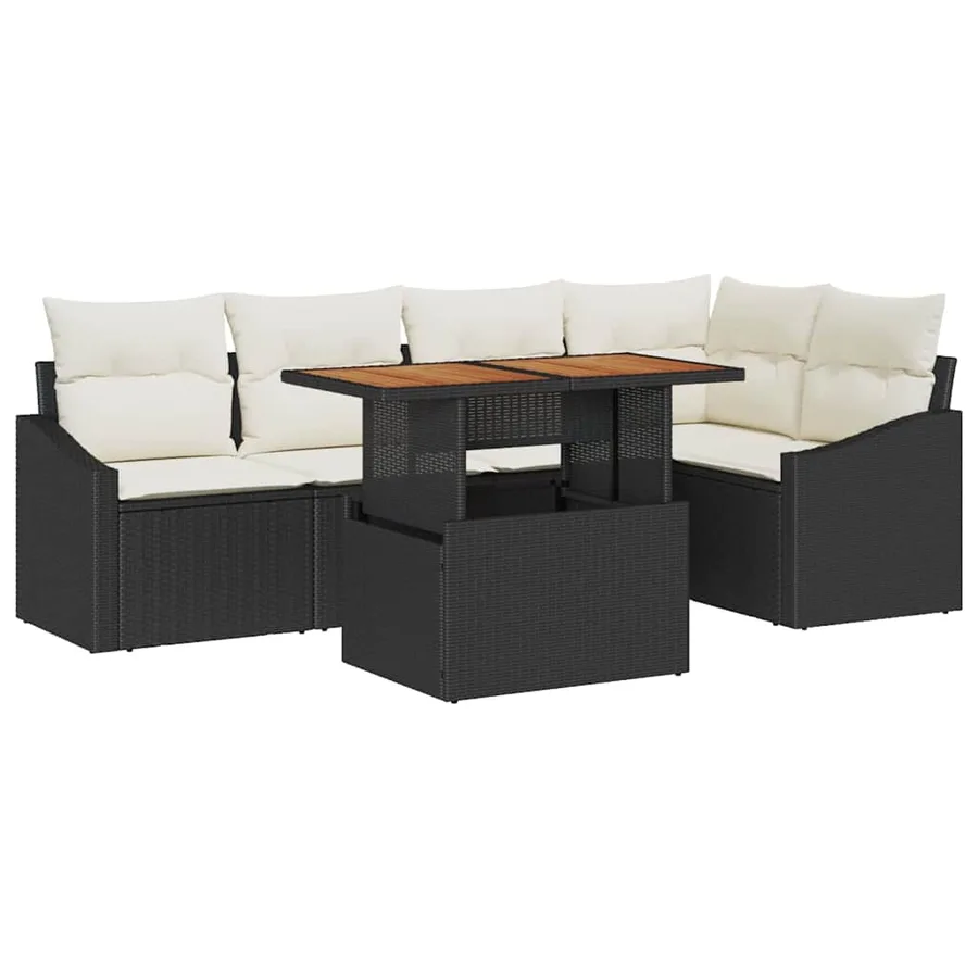 Ensemble de canapé de jardin 6 pc Noir et Crème - 2