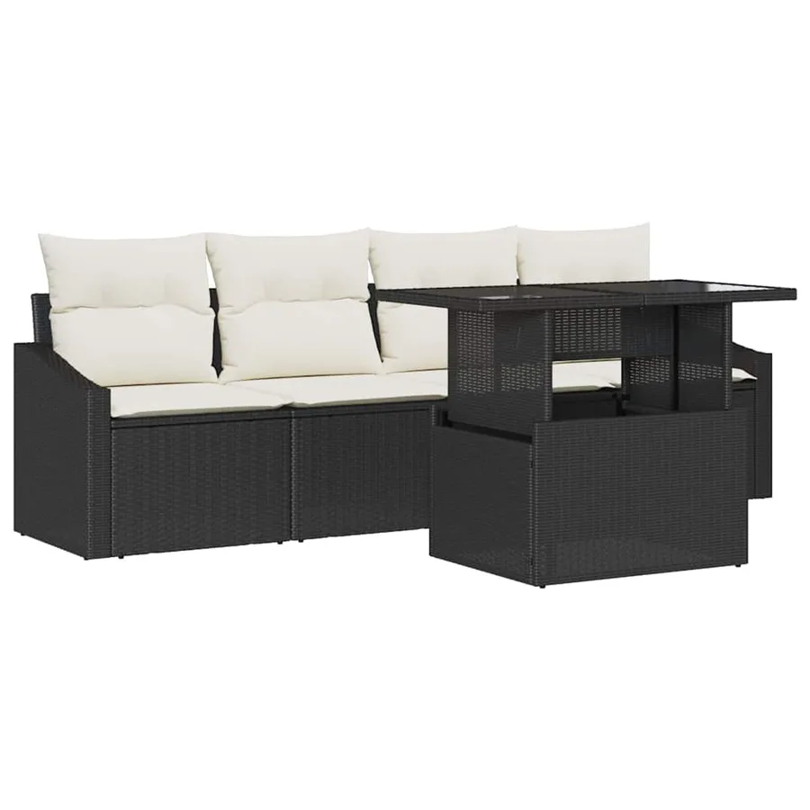 Ensemble de canapé de jardin 5 pcs Noir et crème polyrotin - 2