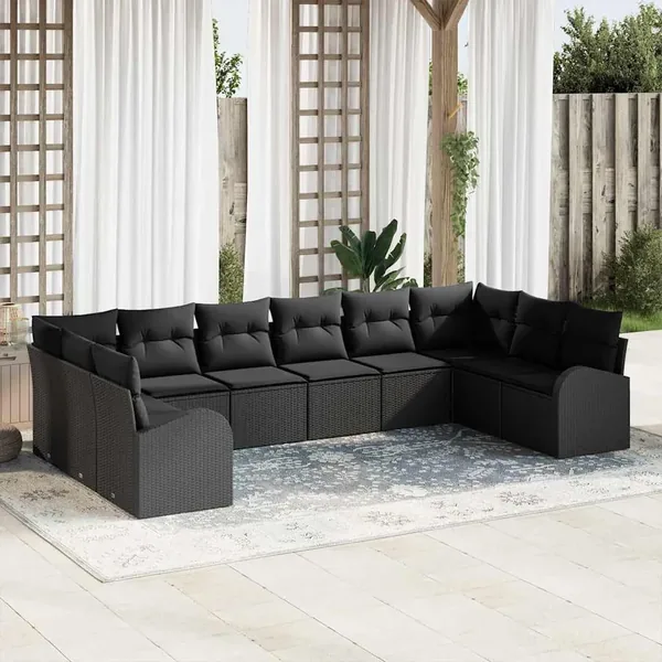 Ensemble de canapé de jardin avec coussin 10 pcs Noir polyrotin