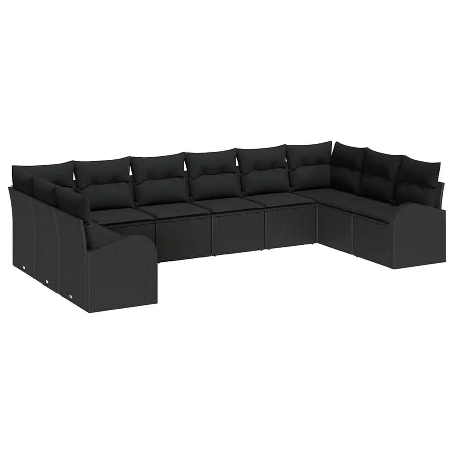 Ensemble de canapé de jardin avec coussin 10 pcs Noir polyrotin - 2