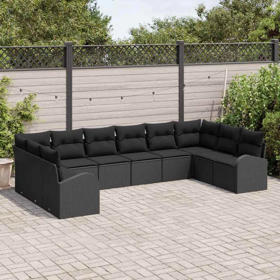 Ensemble de canapé de jardin avec coussin 10 pcs Noir polyrotin - 3