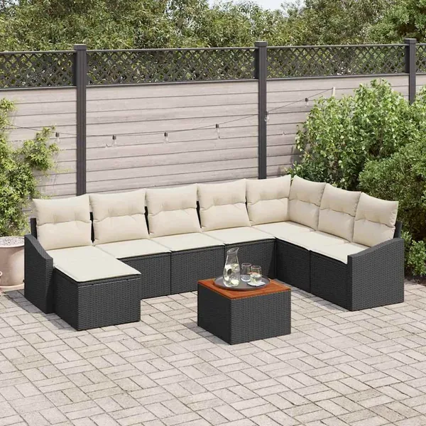 Ensemble de canapé de jardin avec coussin 9 pcs Noir polyrotin