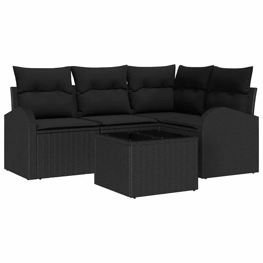 Ensemble de canapé de jardin avec coussin 5 pcs Noir polyrotin - 2
