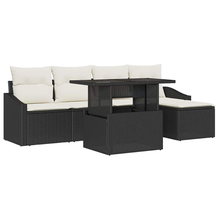Ensemble de canapé de jardin avec coussin 6 pcs Noir et crème - 2