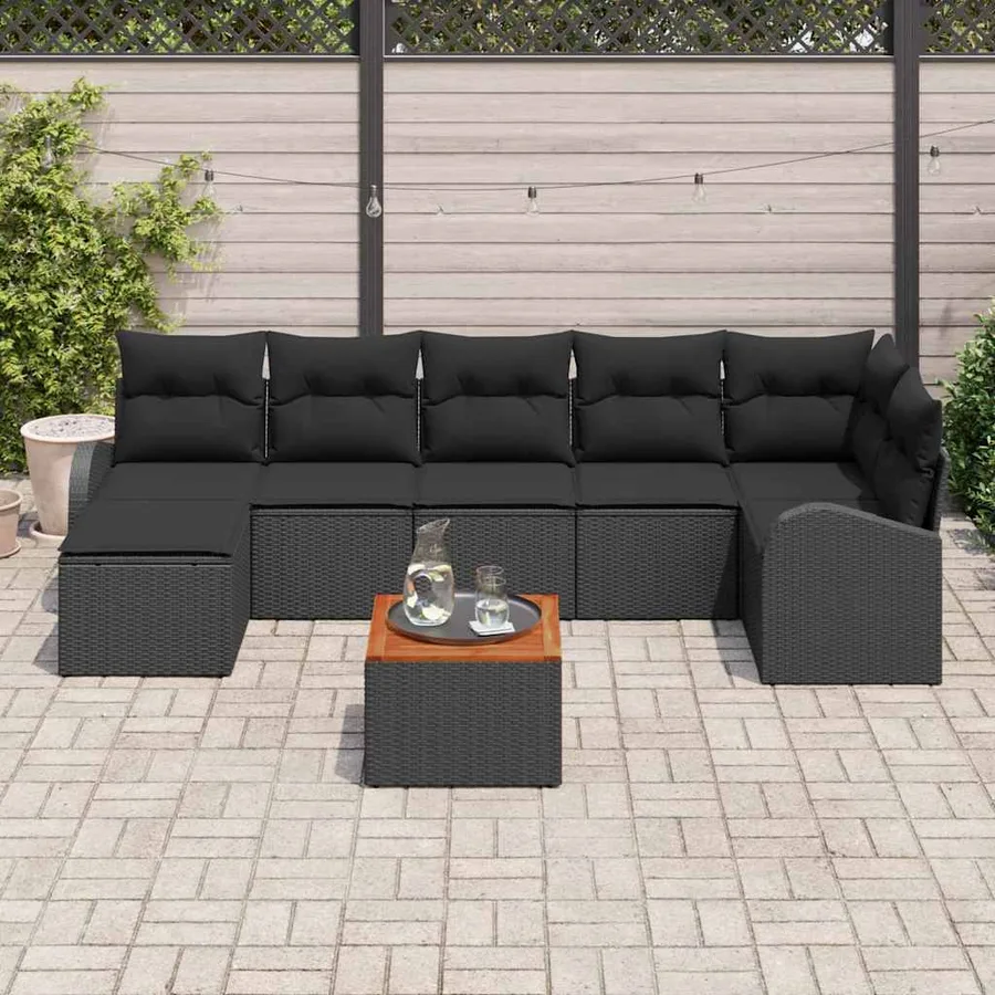 Ensemble de canapé de jardin avec stockage 8 pcs Noir polyrotin - 3