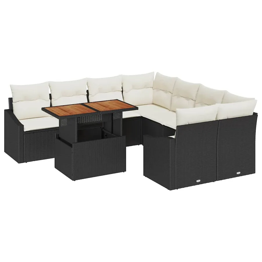 Ensemble de canapé de jardin 9 pc Noir et Crème - 2