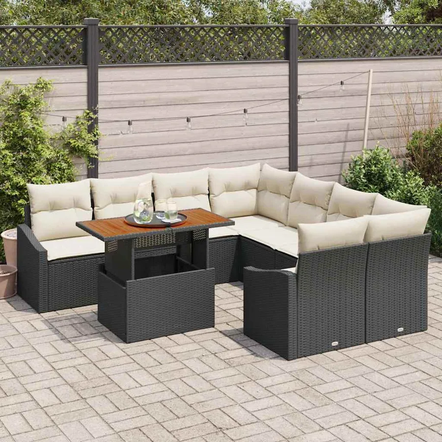 Ensemble de canapé de jardin 9 pc Noir et Crème - 3