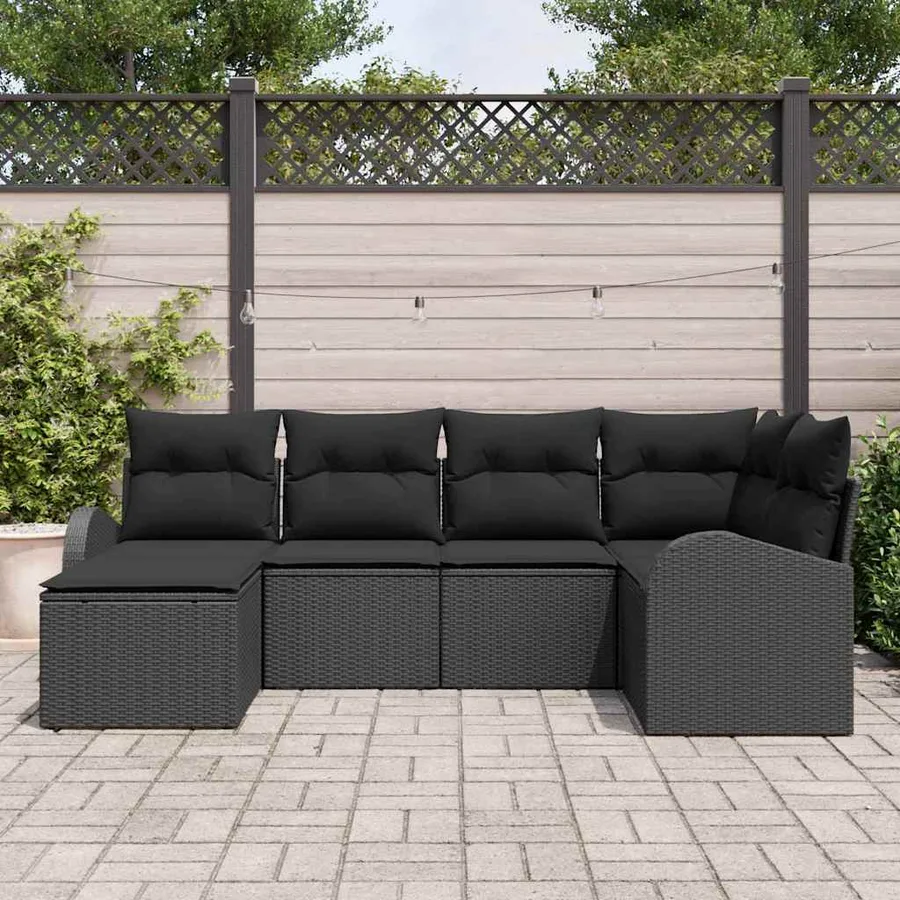 Ensemble de Canapés avec coussin 6 pcs Noir polyrotin - 3