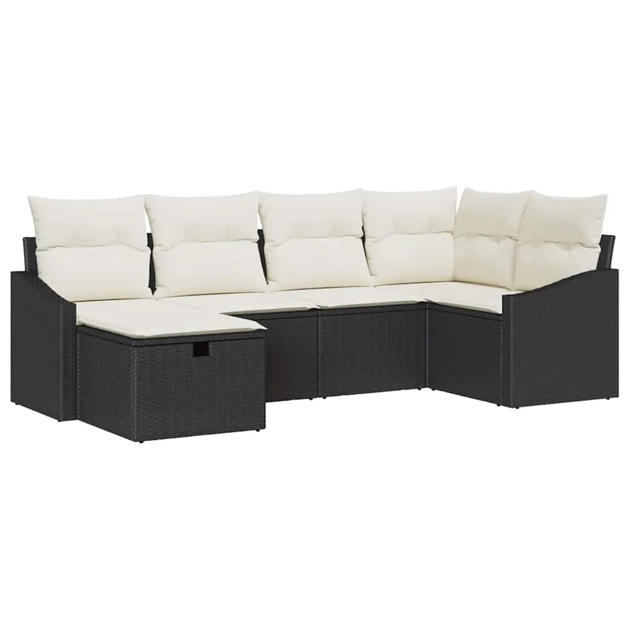 Ensemble de Canapés avec coussin 6 pcs Noir et Crème polyrotin - 2