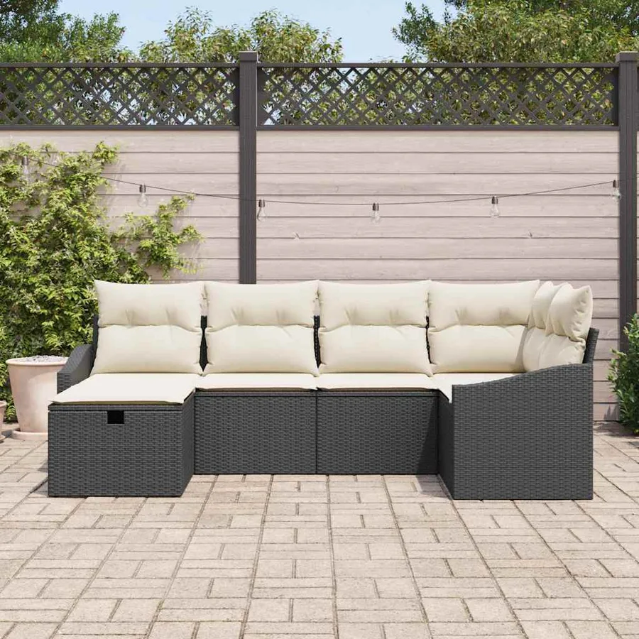Ensemble de Canapés avec coussin 6 pcs Noir et Crème polyrotin - 3