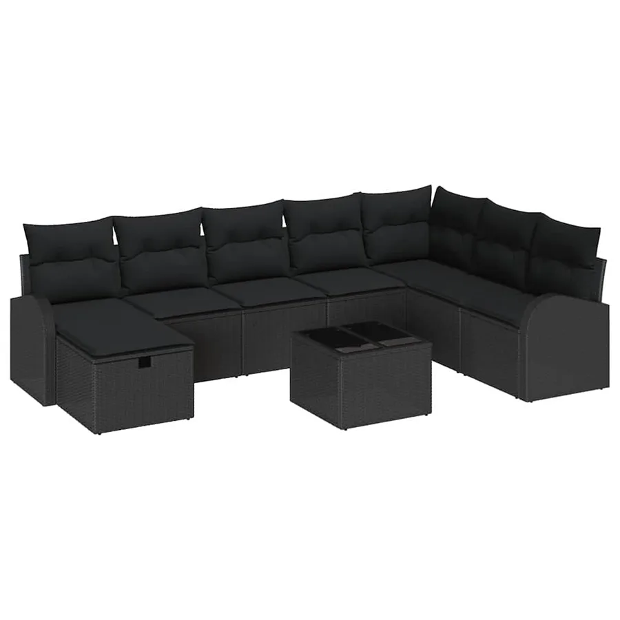 Ensemble de canapé de jardin avec coussin 9 pcs Noir Poly rotin - 2