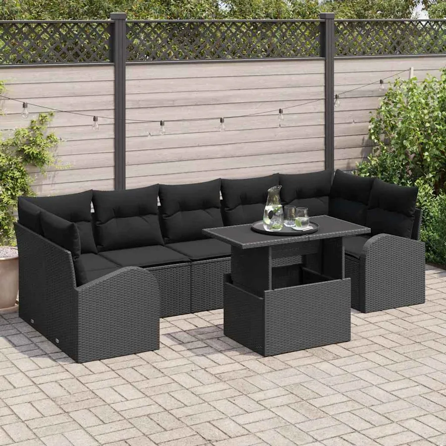 Ensemble de canapé de jardin 8 pcs Noir Poly Rattan