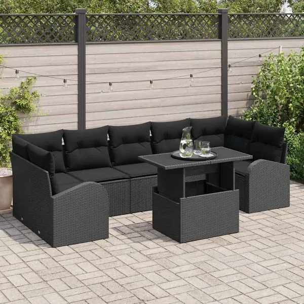 Ensemble de canapé de jardin 8 pcs Noir Poly Rattan