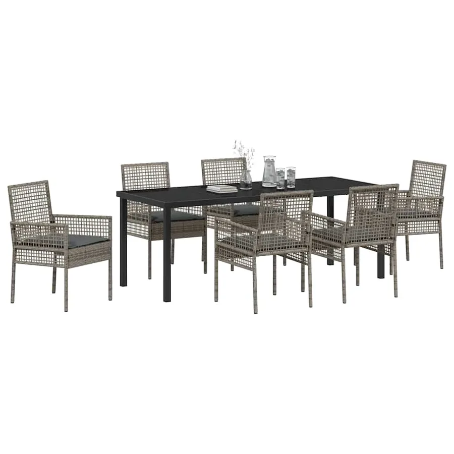 Ensemble de salle à manger pour jardin 7 pcs Gris polyrotin - 3