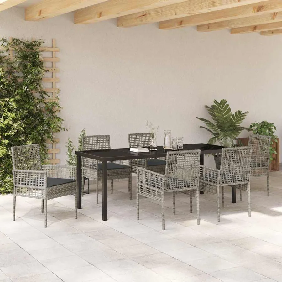 Ensemble de salle à manger pour jardin 7 pcs Gris polyrotin - 4