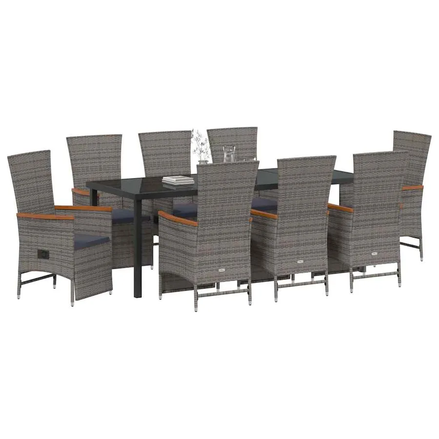Ensemble de salle à manger pour jardin 9 pcs Gris polyrotin - 3