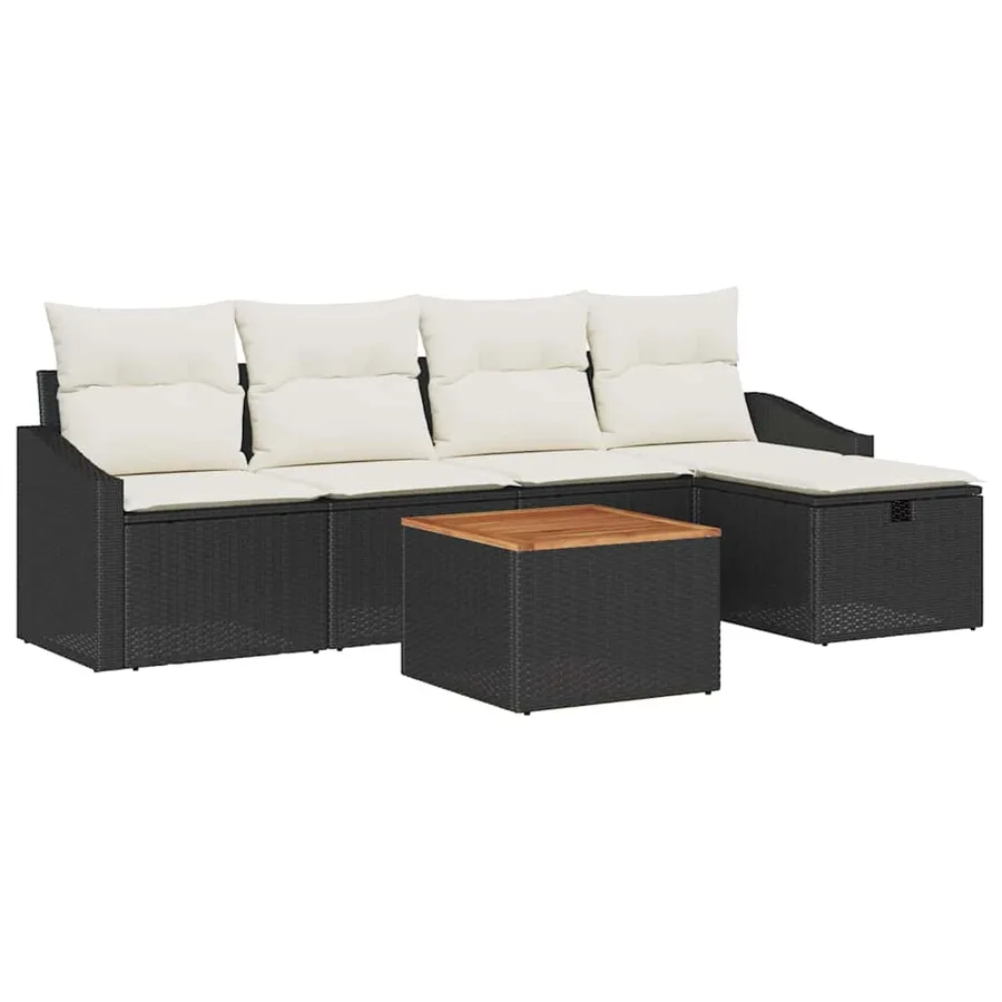 Ensemble de canapé de jardin avec coussin 6 pcs Noir polyrotin - 2