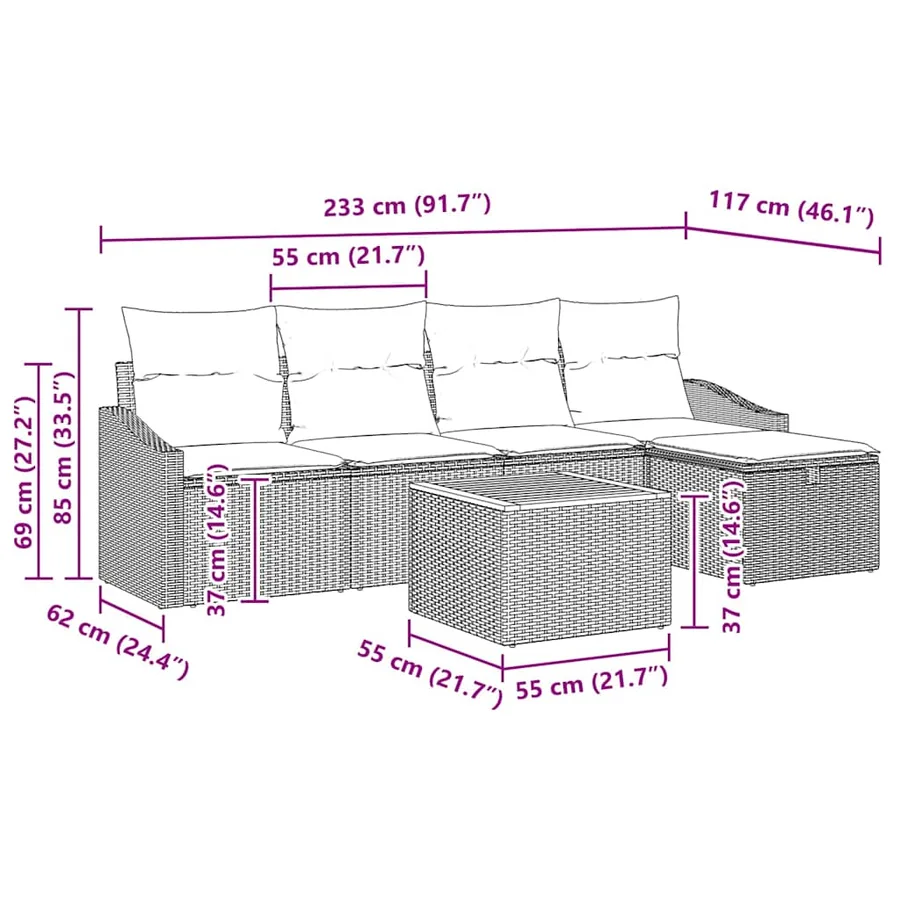Ensemble de canapé de jardin avec coussin 6 pcs Noir polyrotin - 8