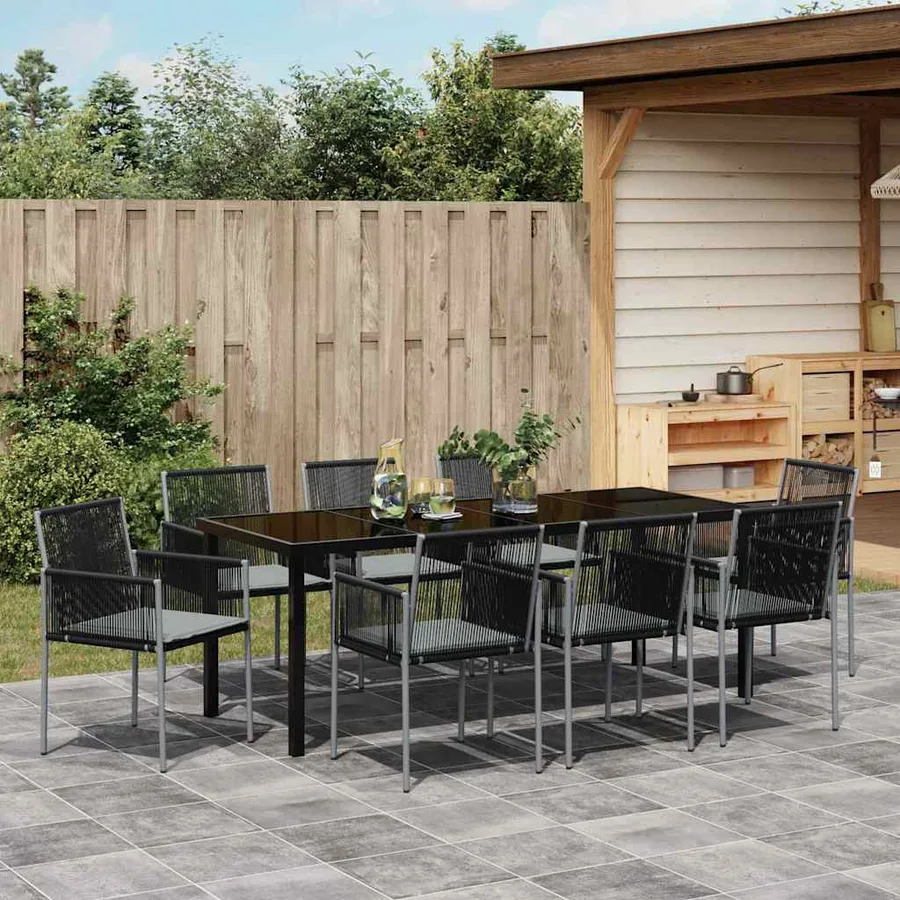 Ensemble de salle à manger pour jardin 9 pcs Noir Rotin PE - 4