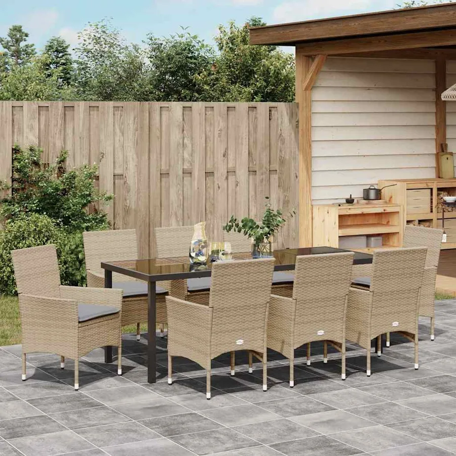 Ensemble de salle à manger pour jardin 9 pcs Beige polyrotin - 4