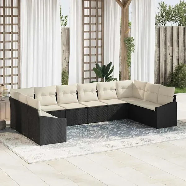 Ensemble de Canapés avec coussin 10 pcs Noir polyrotin