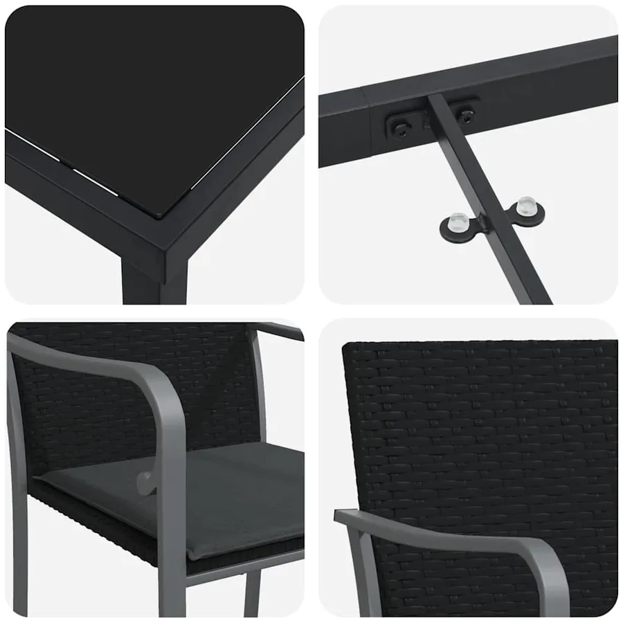 Ensemble de salle à manger pour jardin 7 pcs Noir et gris - 9