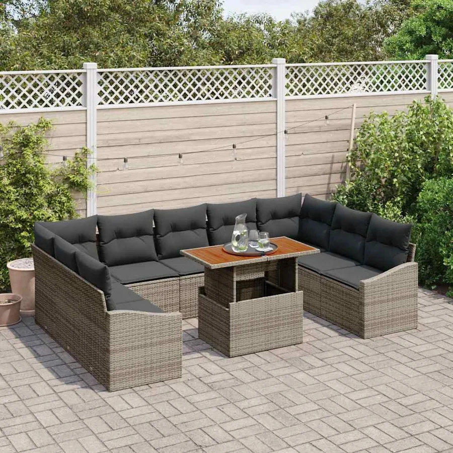 Ensemble de canapé de jardin 10 pc Gris et marron - 3