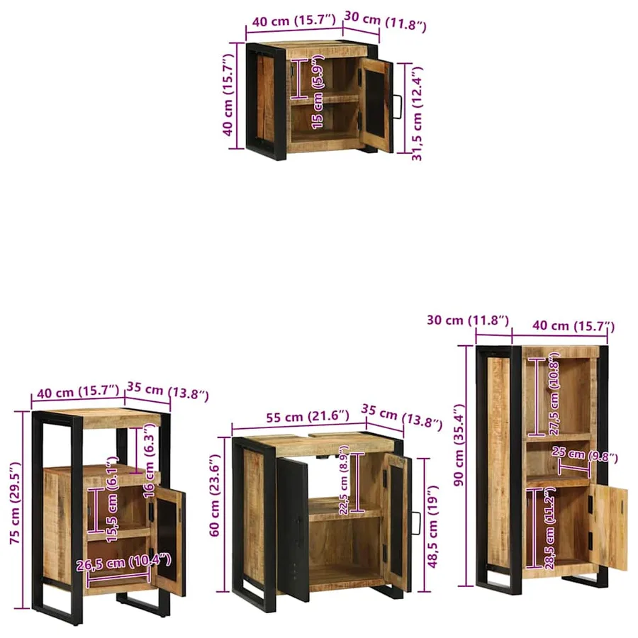 Ensemble de mobilier de salle de bain 4 pcs Marron et Noir - 17