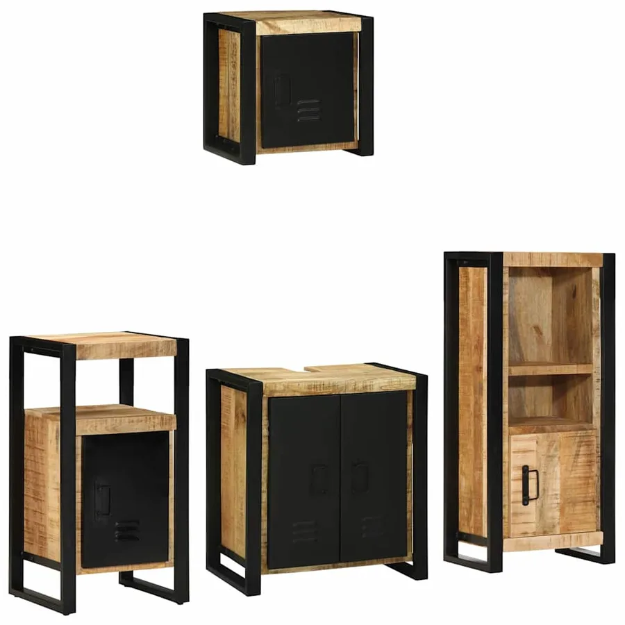 Ensemble de mobilier de salle de bain 4 pcs Marron et Noir - 2
