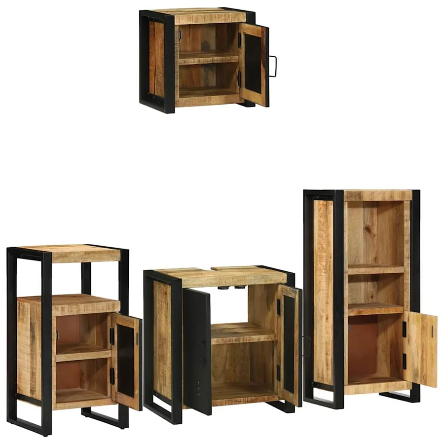 Ensemble de mobilier de salle de bain 4 pcs Marron et Noir - 3