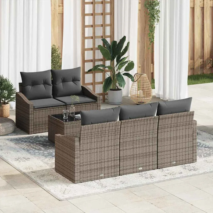 Ensemble de Canapés avec coussin 6 pcs Gris polyrotin