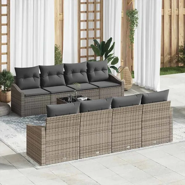 Ensemble de Canapés avec coussin 9 pcs Gris polyrotin