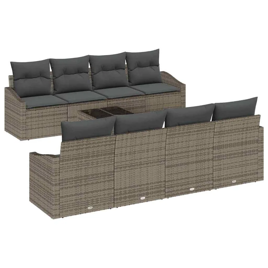 Ensemble de Canapés avec coussin 9 pcs Gris polyrotin - 2