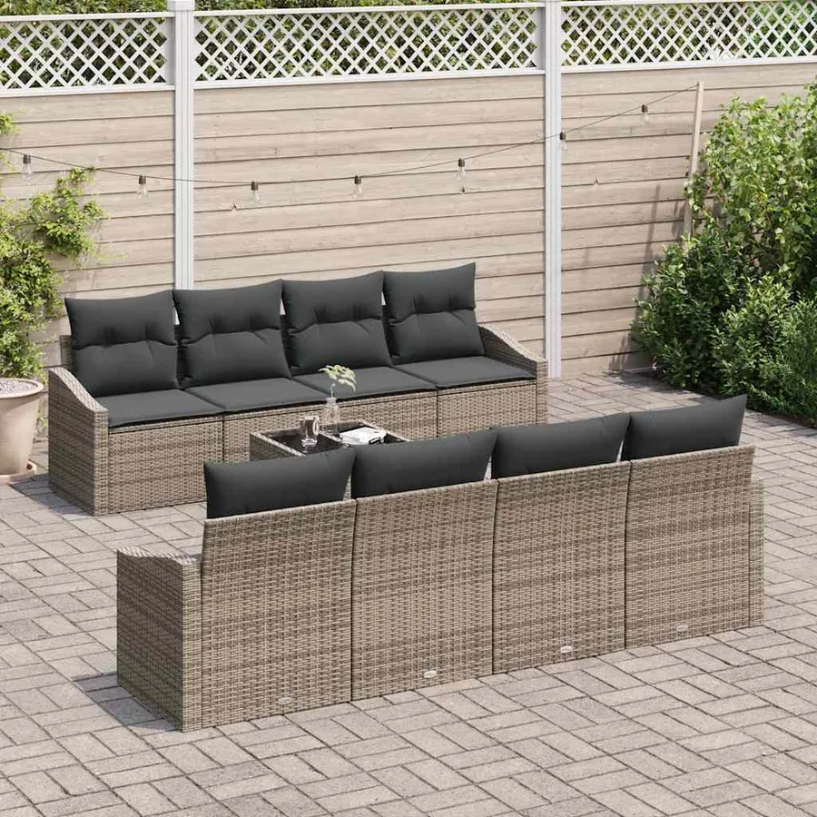Ensemble de Canapés avec coussin 9 pcs Gris polyrotin - 3