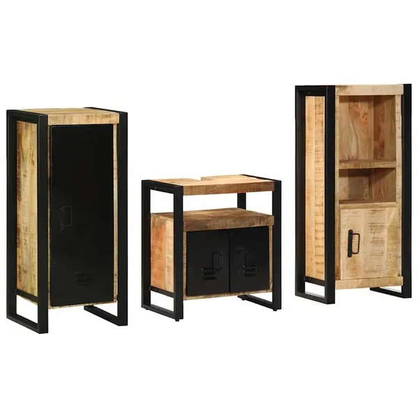 Ensemble de mobilier de salle de bain 3 pcs Marron et Noir